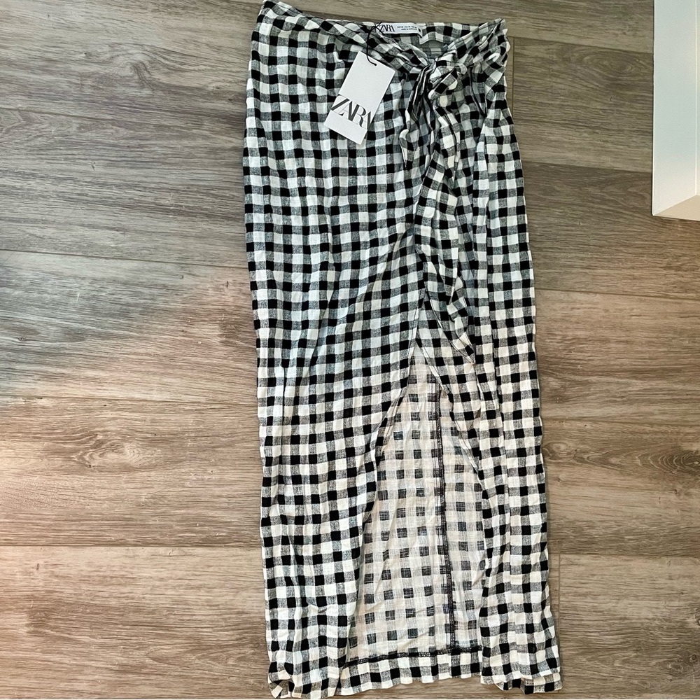 ZARA Gingham Linen Blend Skirt - Picture 12 of 12